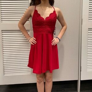 Red dress with sparkly lacy top. Formal red dress